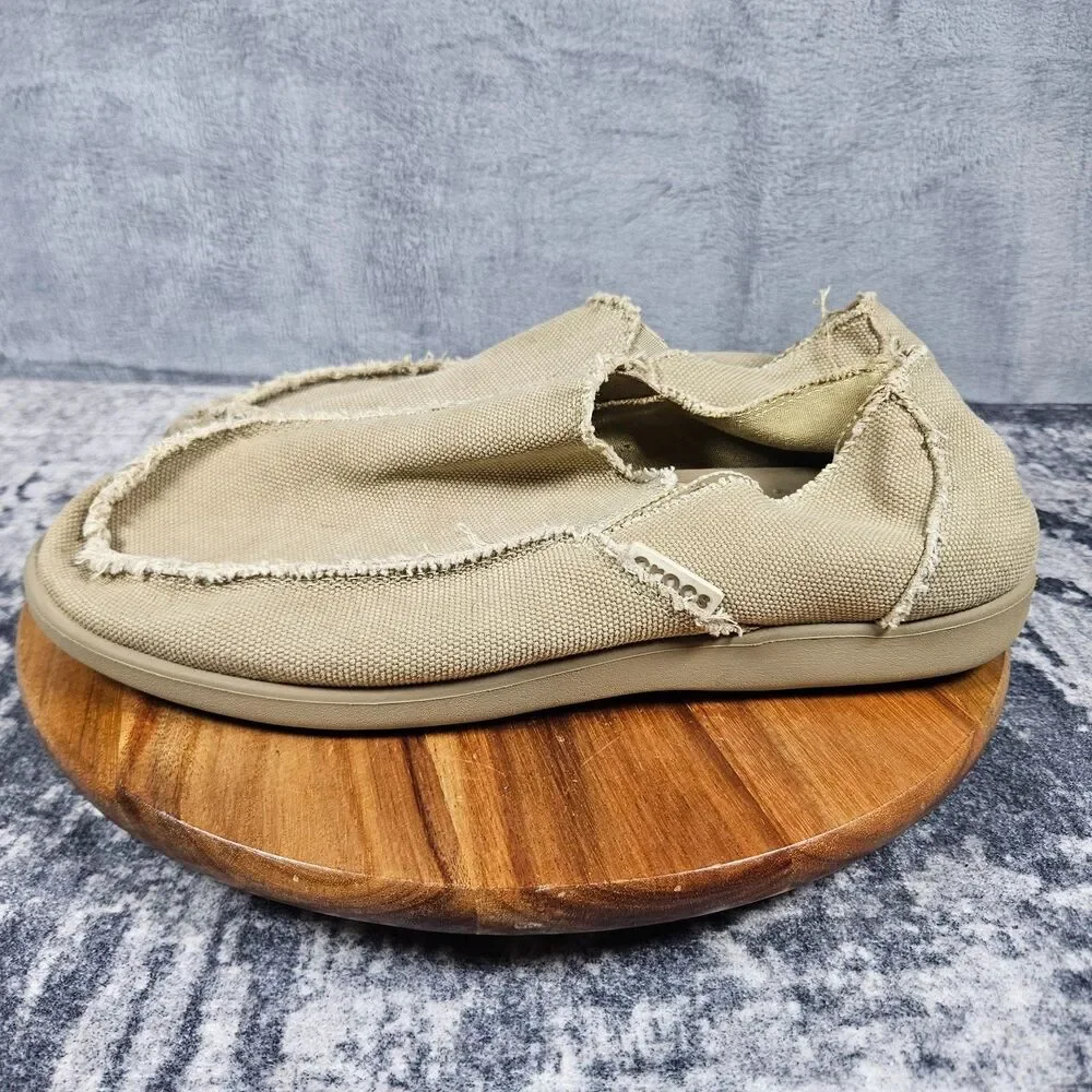 Crocs Santa Cruz Shoes Mens 12 Khaki Beige Canvas Slip On Loafers Comfort Preppy